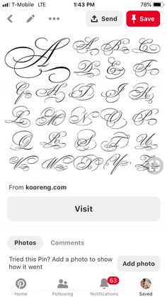 an iphone screen showing the font and numbers used to create calligraphy for wedding cards