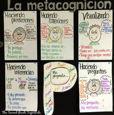 four posters with different types of words and pictures on them, all written in spanish