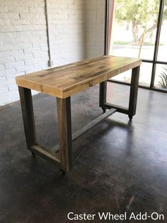 I can imagine something like this with a thicker laminate/Formica top for low maintenance Pizza Table, Reclaimed Wood Bar, Rustic Outdoor Spaces, Narrow Kitchen Island, Reclaimed Wood Bars, Kitchen Bar Counter, Porch Bar, Rolling Table, Window Bars