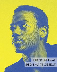 an image of a man in blue and yellow with the words photo effect psd smart object