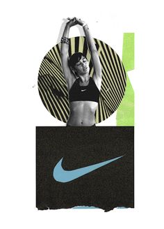 a woman in a sports bra top holding her hands up above her head with the nike logo on it