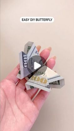 a hand holding money with the words easy diy butterfly written on it's side