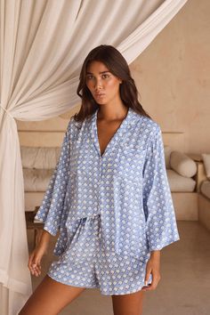 Peta Sleep Set - Rattan - Cornflower Blue Cheap Blue Printed Sets, Cute Pajama Sets Nordstrom, Bridal Party Pajama Sets Cotton, Best Pyjama Sets, Best Pajamas Women Sleep, Cheap Embroidered Blue Sets, Wedding Pajamas Cotton, Blue Roller Rabbit Pajamas, Light Blue Bridesmaid Pajamas