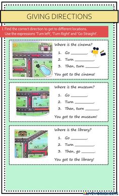 the printable worksheet for giving directions