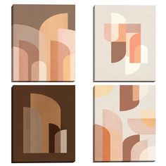 three abstract paintings with different shapes and colors