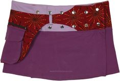 A 12-inch short mini skirt in a natural purple eggplant tone and a red printed fanny pack on the belt. The waist style is snap buttons, which when placed ideally make the wrap fit 32-33 inches of waist, and by changing the placement of the buttons, it can go flexible by a few inches. #tlb #WrapAroundSkirt #Pocket #Solid #alineminiskirt #fannypack #waistpocket Purple Sets, Summer Long Skirts, Wrap Around Skirts, Purple Mini Skirt, Bright Skirt, Short Mini Skirt, Long Skirt Summer, Purple Eggplant, Purple Wrap