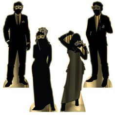 three silhouettes of people dressed in suits and ties