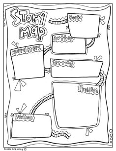 the story map is shown in this coloring page for children to learn how to read it