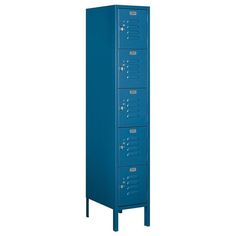 a tall blue locker with four doors