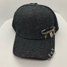 Hat With Piercings And Safety Pin Star Snapback Adjustable Hat Black Casual Baseball Cap For Parties, Casual Black Baseball Cap For Party, Trendy Adjustable Silver Hat, Trendy Silver Adjustable Hat, Trendy Silver Party Hat, Adjustable Silver Baseball Cap, Silver Adjustable Baseball Cap, Silver Casual Snapback Hat, Silver Casual Hat