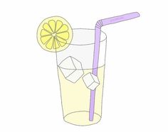 a drawing of a lemonade drink with ice cubes and a straw in it