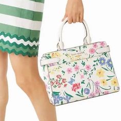 Kate Spade Staci Medium Satchel Shoulder Bag Purse Cream Floral Garden Bouquet Pattern May Vary Price Is Strictly Firm Approximate Measurements: 10.5" (L) X 8.5" (H) X 5" (D) Gorgeous Saffiano In Cream With Garden Bouquet Floral Print Light Gold Hardware Dual Leather Rolled Handles With 4.5" Drop Plus Adjustable Removable Shoulder/Crossbody Strap Zip Top Closure Kate Spade Signature Name On Front Of Bag Full Length Slip Pocket On Front Of Bag Small Slip Pocket On Back Of Bag 4 Feet On Bottom Of Kate Spade Floral Bag, Kate Spade Staci, Garden Bouquet, Floral Purse, Leather Roll, Floral Bags, Floral Garden, Kate Spade Bag, Zip Top