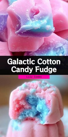 some pink and blue soaps with the words galactic cotton candy fudge