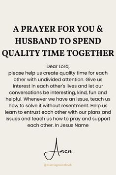 a prayer for you and husband to spend quality time together, with the words above it