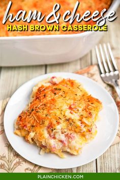 ham and cheese hash brown casserole on a plate