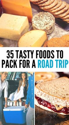 Food for a road trip, such as crackers, cheeses, peanut butter and jelly sandwiches and a cooler to pack it all in. Snacks To Travel With Road Trips, Food Road Trip Ideas, Car Ride Lunch Road Trips, On The Go Food Road Trips, Packing Food For Road Trip Car Snacks, Road Trip Car Meals, Pack Food For Road Trip