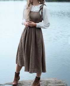 Cottagecore Wardrobe, Linen Maxi Dress, Pinafore Dress, Inspiration Mode, Fashion Mode, Sewing Clothes