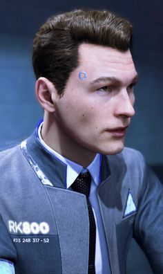 a close up of a person wearing a suit and tie with tattoos on his forehead