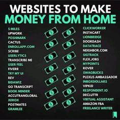 a black poster with green money on it and the words website to make money from home