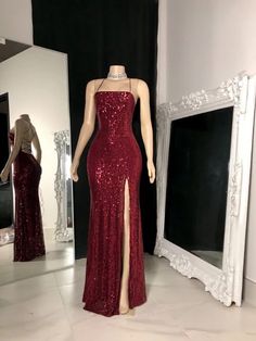 Burgundy sequin long prom dress Robes D'occasion, Corset Dress Prom, Sequin Prom Dresses