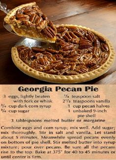 a recipe for pecan pie with instructions