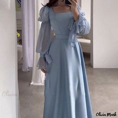 Olivia Mark - Square Neckline Bell Sleeve High Waist Belted Dress Forest Dress, Vacation Wedding, Measurements Chart, Birthday Vacation, Modest Dresses Casual, Elegant Dresses For Women, Women's Evening Dresses, Fairy Dress, Lace Fashion