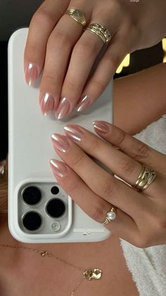 Nude Nails Chrome, Nude Nails With Chrome, Chrome Nude Nails, Nude Chrome Nails, Nude Chrome, Kosmetyki Mary Kay, Hoco Nails, Milky Nails