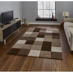 Classic Beige & Brown Patchwork Block Rug – Multi-Tonal Design – Multiple Sizes Modern Tile Designs, Modern Carpets Design, Geometric Rugs, Bedroom Mood Board, Traditional Living Room Sets, Stair Tread Rugs, Modern Tiles, Stylish Rugs, Traditional Living