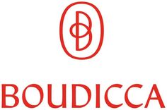 the boudicca logo is shown in red on a white background with black lettering