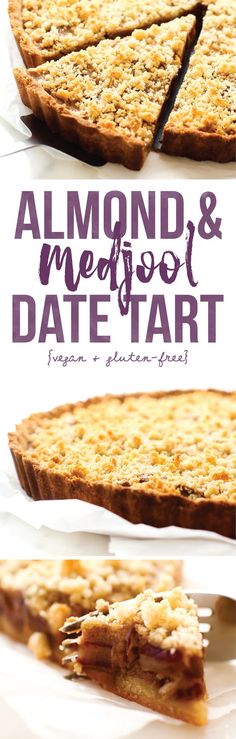 an image of some food that is on top of a plate with the words almond and meepool date tart