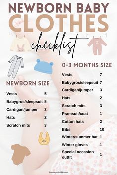 the newborn baby clothes checklist is shown