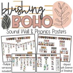 a poster with the words bushing boho and sound wall and phonics posters