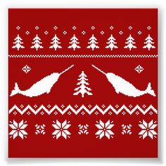 a red christmas sweater with white snowflakes and trees