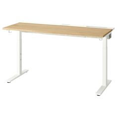 a white desk with a wooden top and metal legs on an isolated white background,