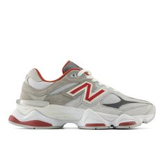 The 9060 is a new expression of the refined style and innovation-led design that have made the 99X series home to some of the most iconic models in New Balance history. The 9060 reinterprets familiar elements sourced from classic 99X models with a warped sensibility inspired by the proudly futuristic  visible tech aesthetic of the Y2K era. Sway bars  taken from the 990  are expanded and utilized throughout the entire upper for a sense of visible motion  while wavy lines and scaled up proportions New Balance Shoes Red, Red New Balance, Wishlist Shoes, Fall Wishlist, Iconic Models, New Balance Outfit, Tech Aesthetic, Big Mama, Y2k Era