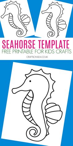 the seahorse template for kids's crafts is shown in three different sizes and colors