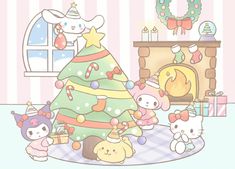 there is a christmas tree with many stuffed animals around it