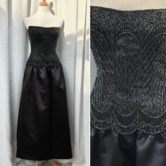 Bob Mackie Evening Gown *   From the 1980's Collection *   Black *   Beaded Accents *   Strapless *   Concealed Zip Closure at Back marked size 8, fits size S or XS (2-4) contemporary size Hip: 69.75" Waist: 33.75" Bust: 31.25" Length: 49.75" Foreign Size: US 8 Fabric: 100% Polyester great condition! Bob Mackie Dress, Beaded Bustier, Black Bob, Jupiter Fl, Bob Mackie, Dress Clothes For Women, Evening Gown, Evening Gowns, Dress Outfits