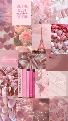 pink collage with the eiffel tower in the background