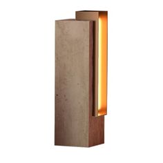 a light that is on the side of a wall mounted lamp with a square base