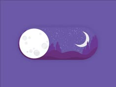 a purple background with a half moon and stars in the night sky, on top of a hill