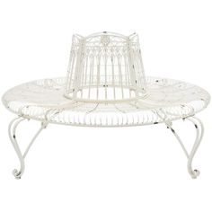 a white metal table with a birdcage on it's top and legs