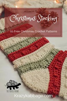 a crocheted christmas stocking is shown with the text overlay