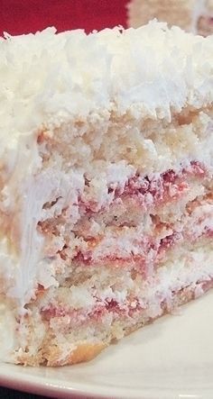 a close up of a slice of cake on a plate