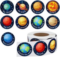 PRICES MAY VARY. Solar system planet elements: there are 9 special designs like Mercury, Venus, Earth, Mars, Jupiter, Uranus, Neptune and Sun sign with motivational words, which is full of solar system atmosphere Large quantity: 1 roll of motivational planet label stickers with 9 planet elements, 500 pieces in total, they will immediately catch the attention of your guests Measurement: these adhesive Educational planet roll stickers measures approx. 1.5 inches in diameter, which is a suitable si Motivational Stickers, Astronaut Birthday, Kids Rewards, Outer Space Birthday, Space Birthday Party, Reward Stickers, Motivational Sticker, School Supply Labels, Space Birthday