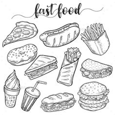 hand drawn fast food set - food objects