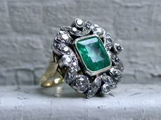 Stunning Victorian Antique 18K Yellow Gold/ Silver Diamond and Emerald Ring - 6.60ct. by GoldAdore on Etsy https://www.etsy.com/listing/700347684/stunning-victorian-antique-18k-yellow Vintage Emerald Ring, Diamond And Emerald Ring, Emerald Ring Vintage, Green Diamond, Classic Ring, Love Ring, Types Of Rings, Emerald Ring, Silver Diamonds