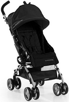 the stroller is black and has wheels