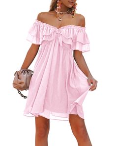 PRICES MAY VARY. 100% Polyester Pull On closure Machine Wash Pink Dress Amazon, Layered Chiffon Dress, Amazon Dresses, Off Shoulder Dresses, Pink Bridal Shower, Bridal Shower Dress, Chiffon Midi Dress, Dance Dresses, Dresses Casual