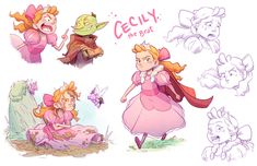 some drawings of princesses and their babies